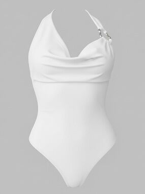 Women's White Draped Bodysuit